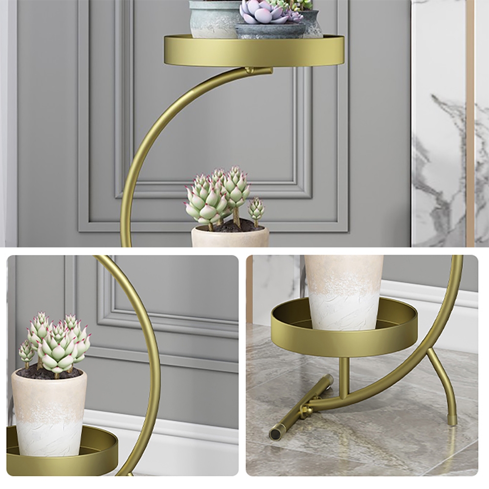 Gold Modern Metal Round Plant Stand Flower Pot Holder window image
