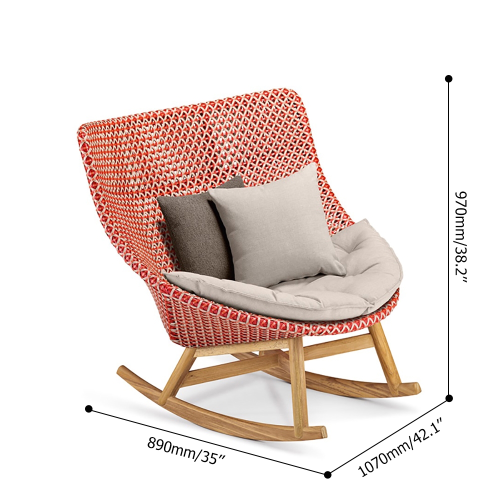 Patio Rattan Rocking Chair with Cushion Pillow window image