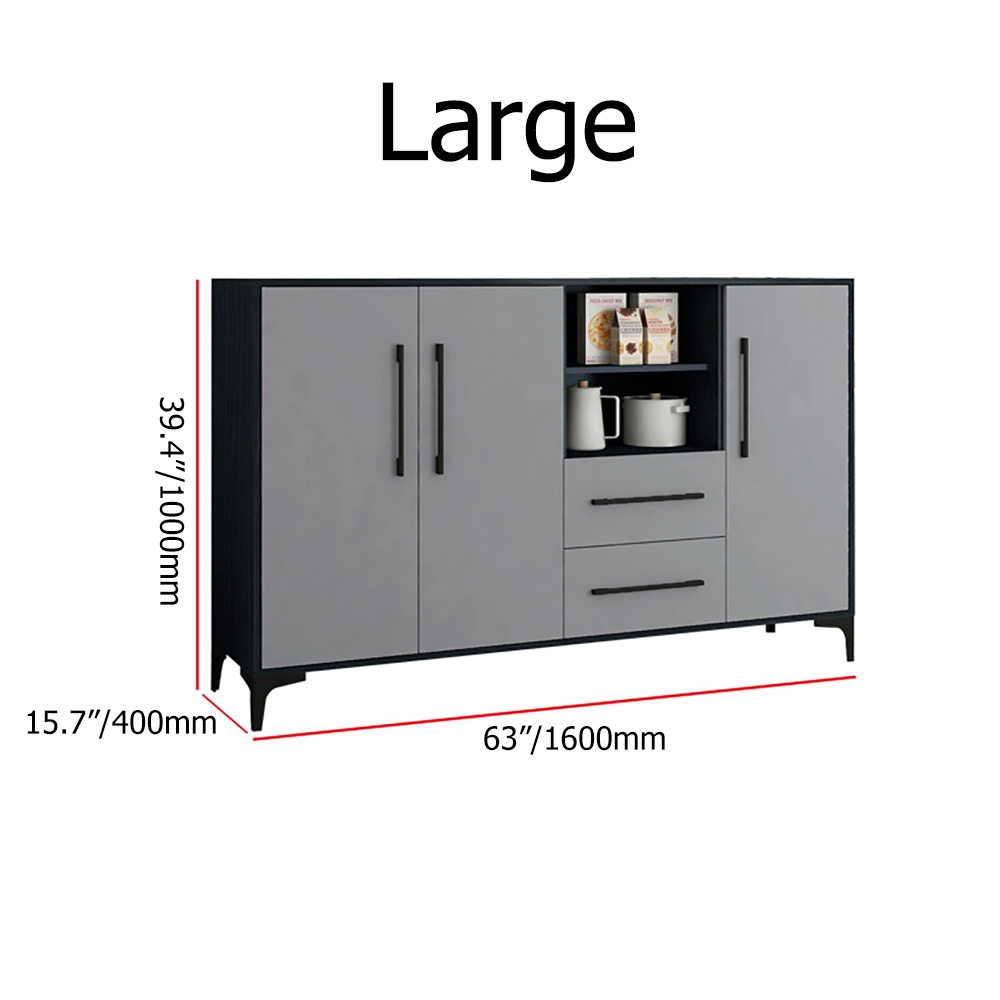 1600mm Grey Sideboard Buffet with Drawers & Doors & Shelves in Large window image