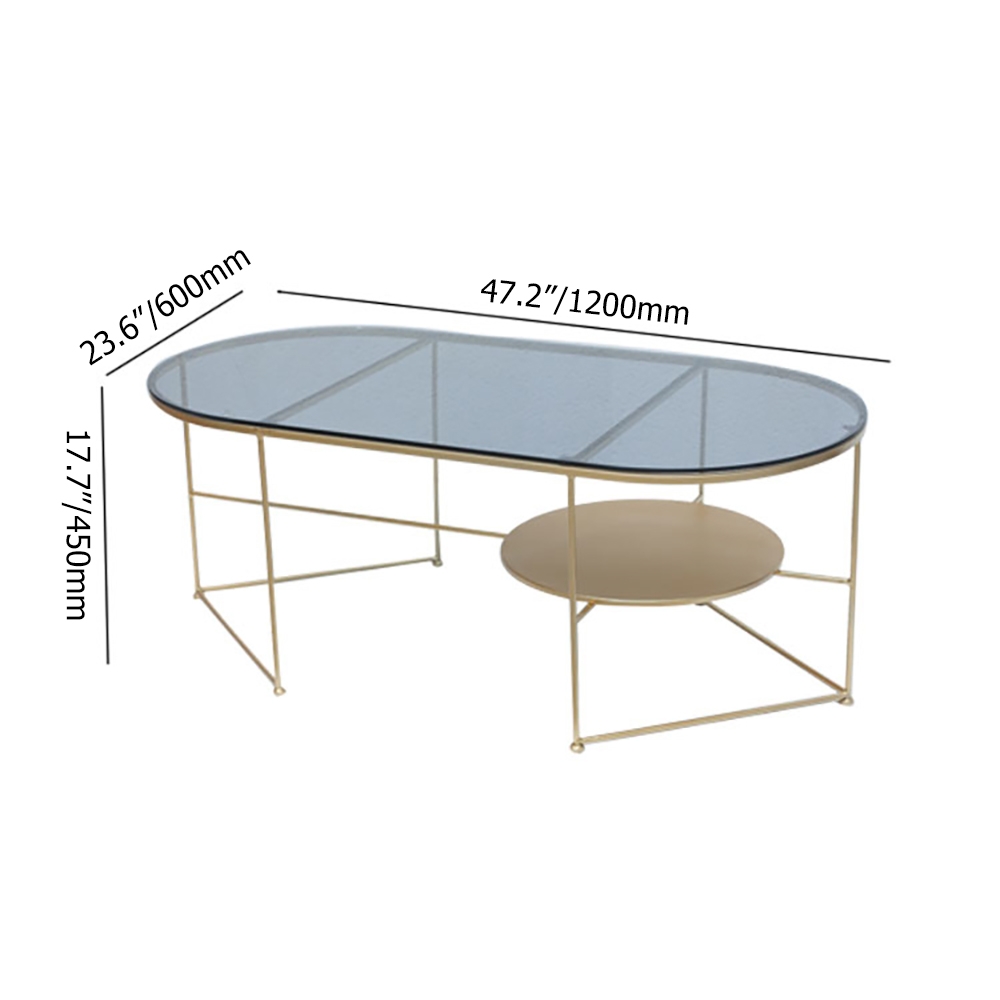 Modern Tempered Glass Coffee Table with Storage with Metal Frame in Gold/ Black window image