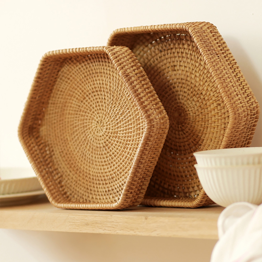 Rustic Rattan Desk Organizer in Natural Set of 2 window image