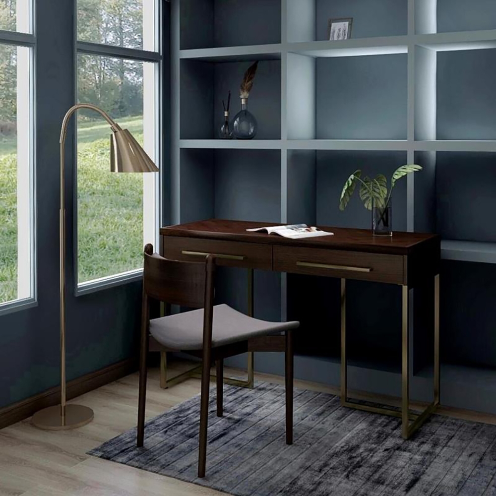 Walnut Modern Wooden Desk with Drawers Pine Wood Top & Metal Frame window image