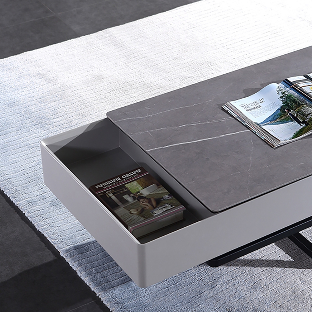Modern Coffee Table Table with Storage Sintered Stone Top & Carbon Steel Legs window image