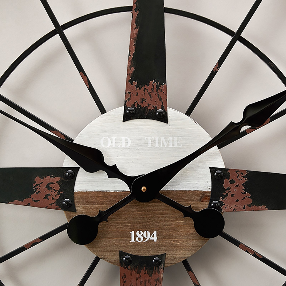 Retro-Industrial Style Round Oversized Wall Clock with Growth Ring Design window image