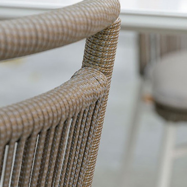 Khaki Rattan Outdoor Sofa with Brick Red Pillow Loveseat in Aluminum Frame 2-Seater window image