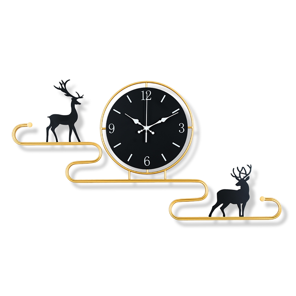 Creative Black&Gold Large Deer Wall Clock Home Background Decor window image