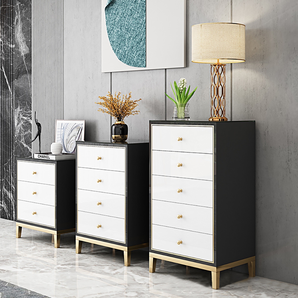 Post-Modern White&Black Cabinet Tempered Glass Chest with 3 Drawers in Small window image