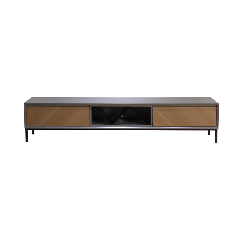 Italian Minimalist TV Stand Twill Surface Media Console with 2 Drawers in Small window image