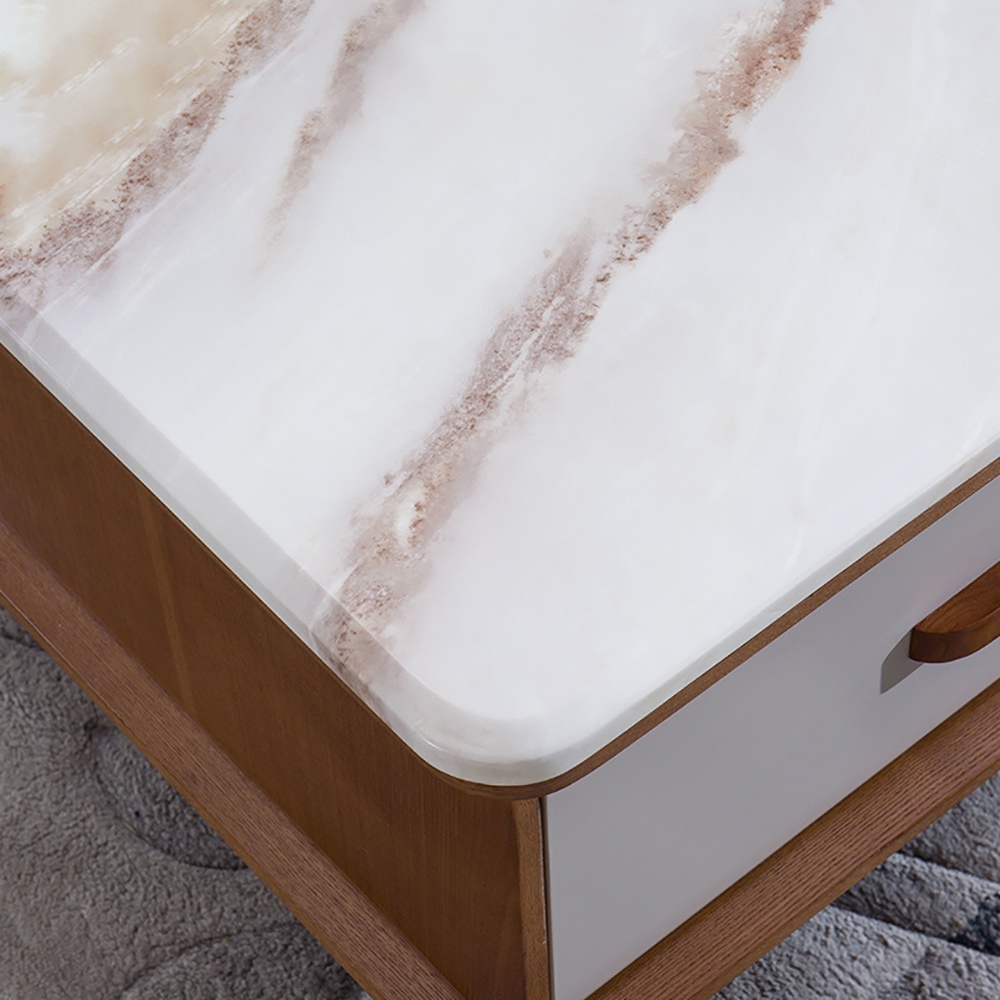 Modern Wood Coffee Table with Storage with Marble Top & Wood window image