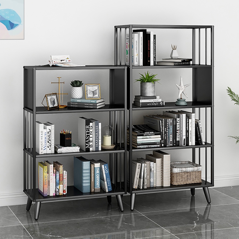 Contemporary Standing Etagere Bookshelf Metal Shelf in Black 4 Tiers window image