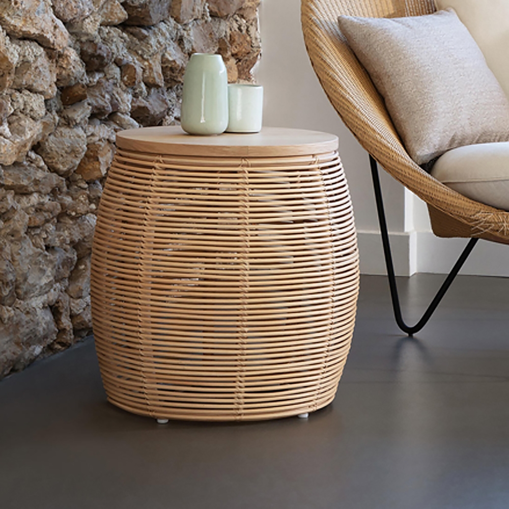 19.7" Natural Style Round Patio Side Table with Wood-Top window image