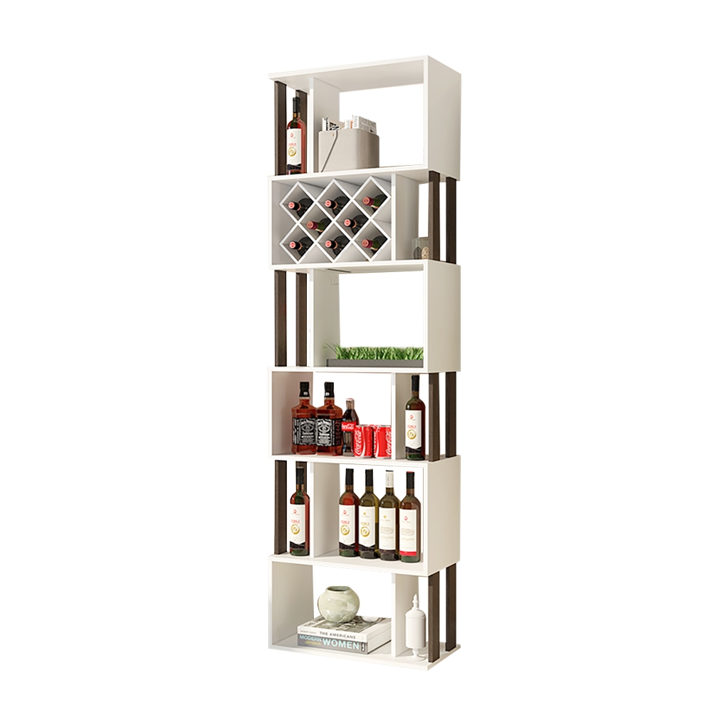 Farmhouse Wine Cabinet Wine Rack Unit for Home Bar 6-Tiered window image