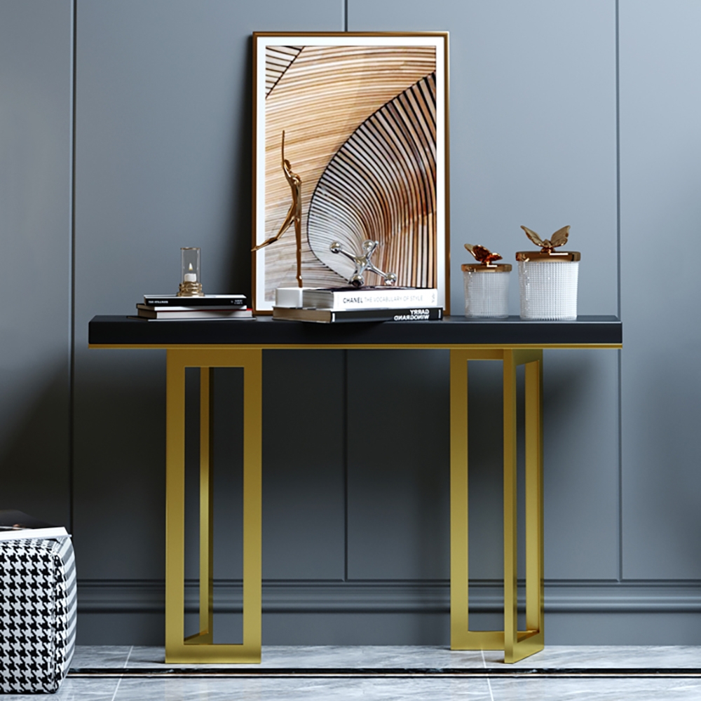 Modern Black Narrow Console Table in Wood & Metal window image