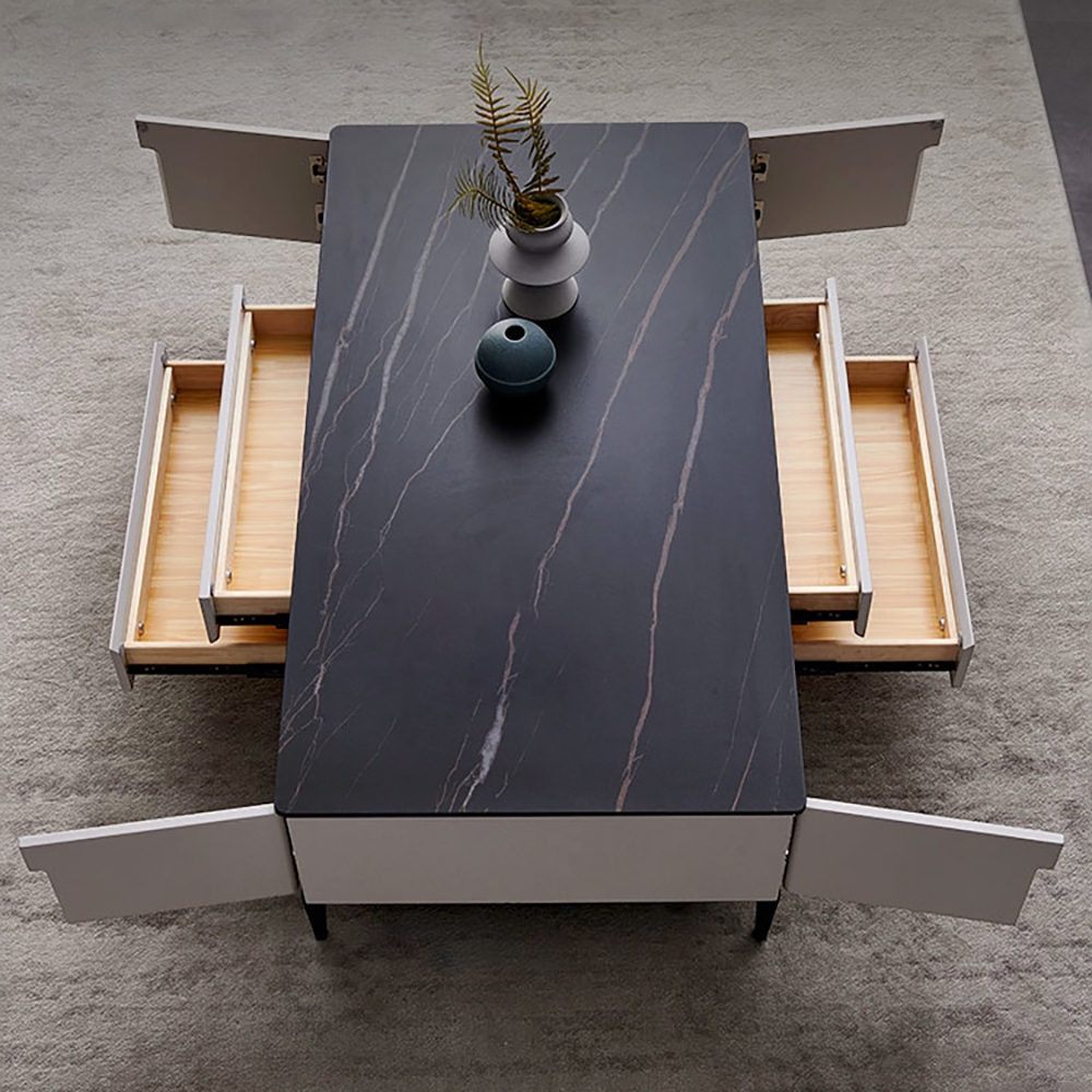 Modern Black Coffee Table with Storage with Sintered Stone Top & Wood Drawers window image