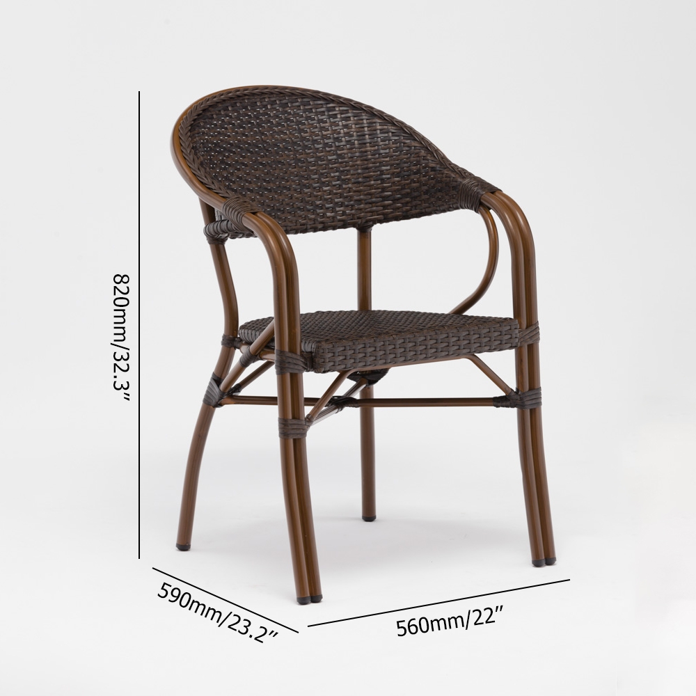 7-Pieces Rattan Patio Dining Set with Glass-top Trestle Table and 6 Rattan Armchair window image