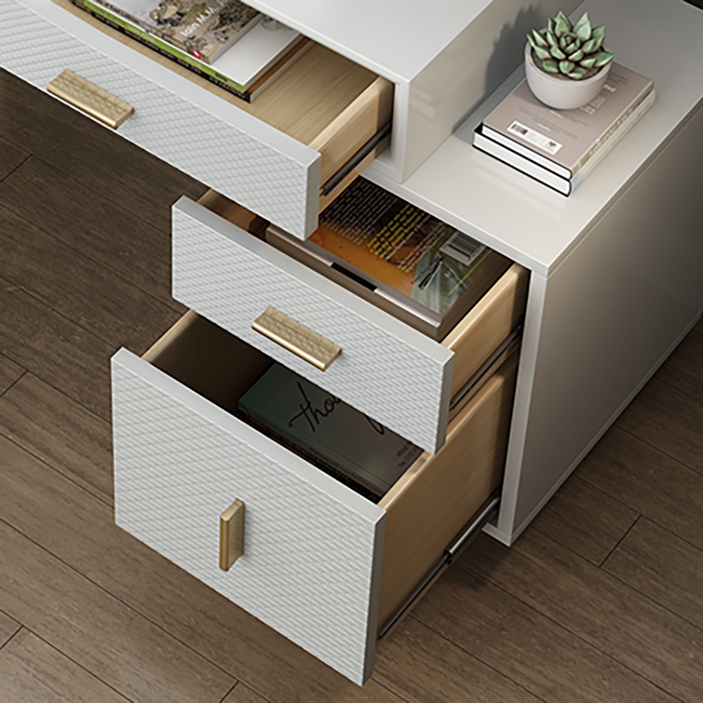 Postmodern White Makeup Vanity Expandable Dressing Table 4 Drawers Cabinet Included window image