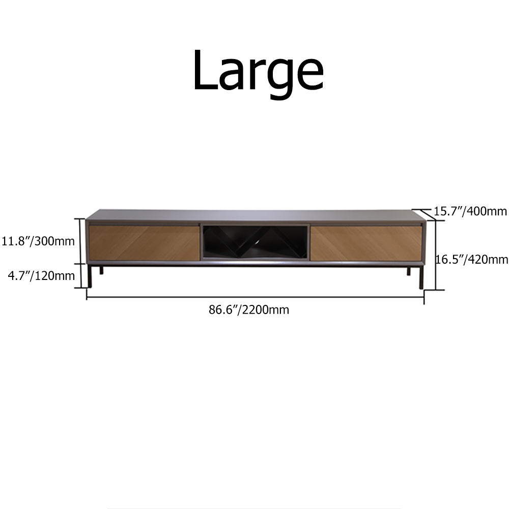 Italian Minimalist TV Stand Twill Surface Media Console with 2 Drawers in Small window image