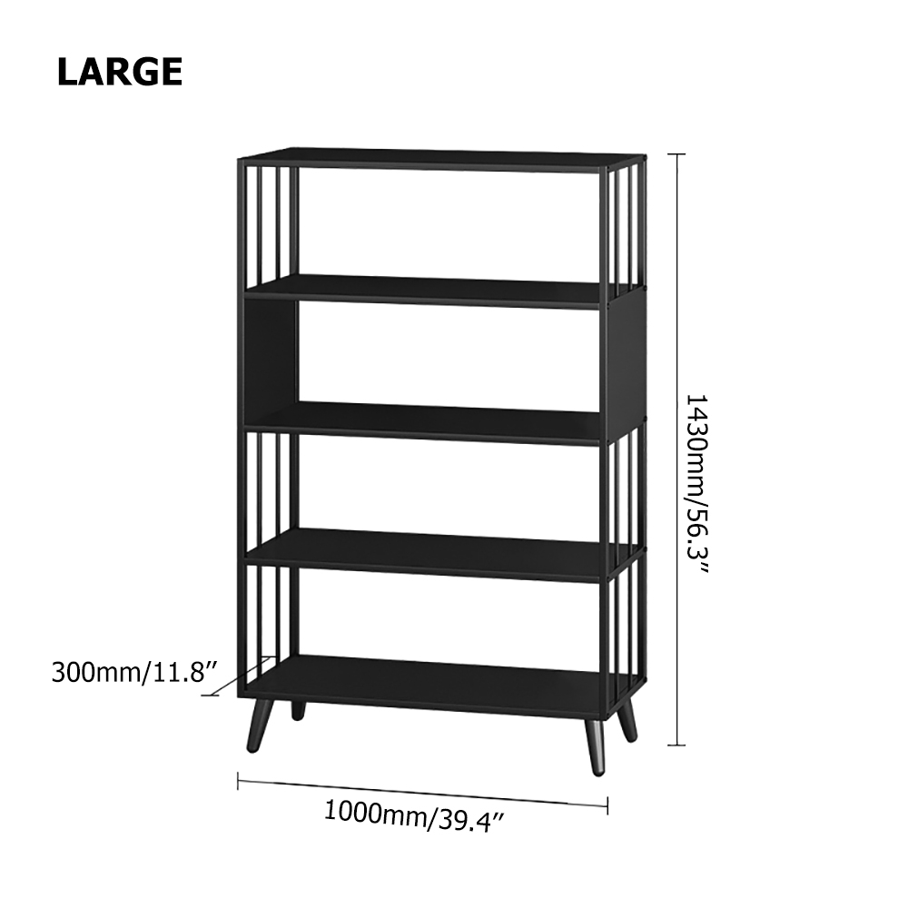 Contemporary Standing Etagere Bookshelf Metal Shelf in Black 4 Tiers window image