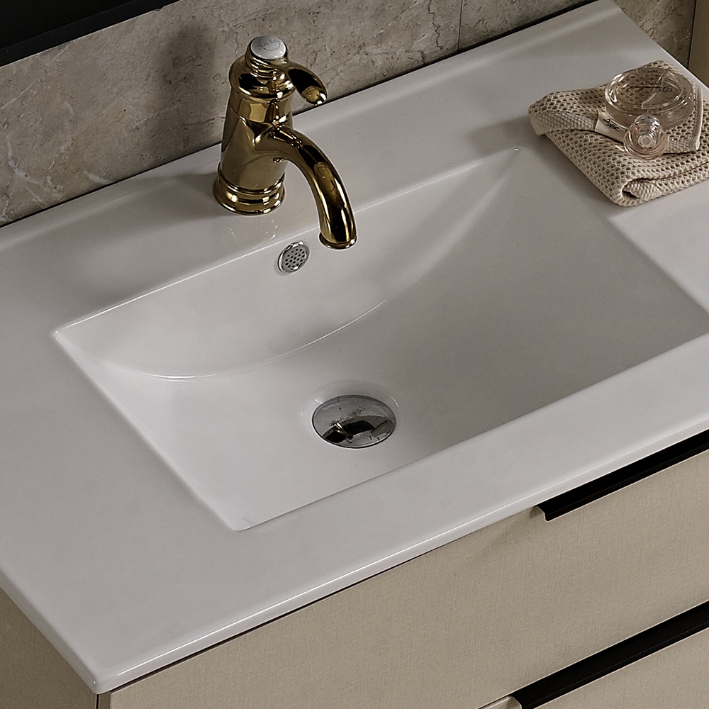 31.9" Modern Floating Bathroom Vanity White Ceramic Sink Khaki Bathroom Vanity window image