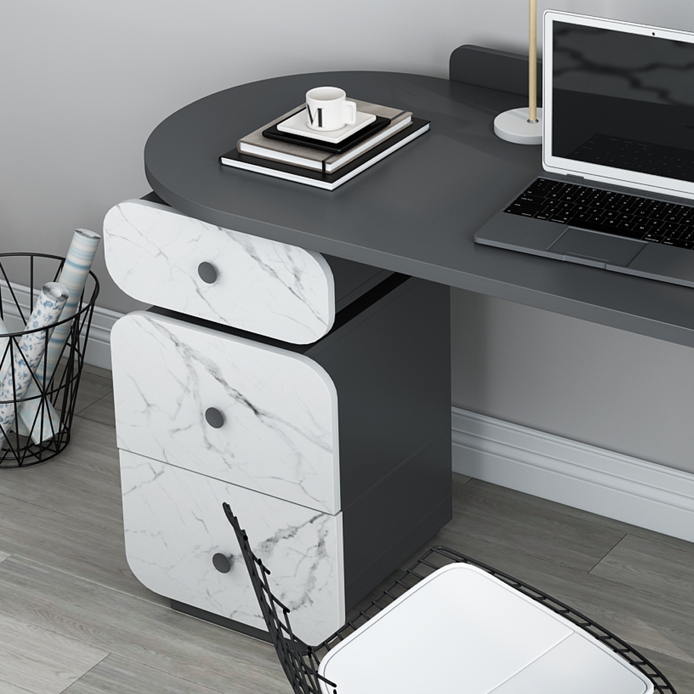 Bureau de bureau moderne avec tiroirs en MDF et acier au carbone noir et blanc image de fenêtre