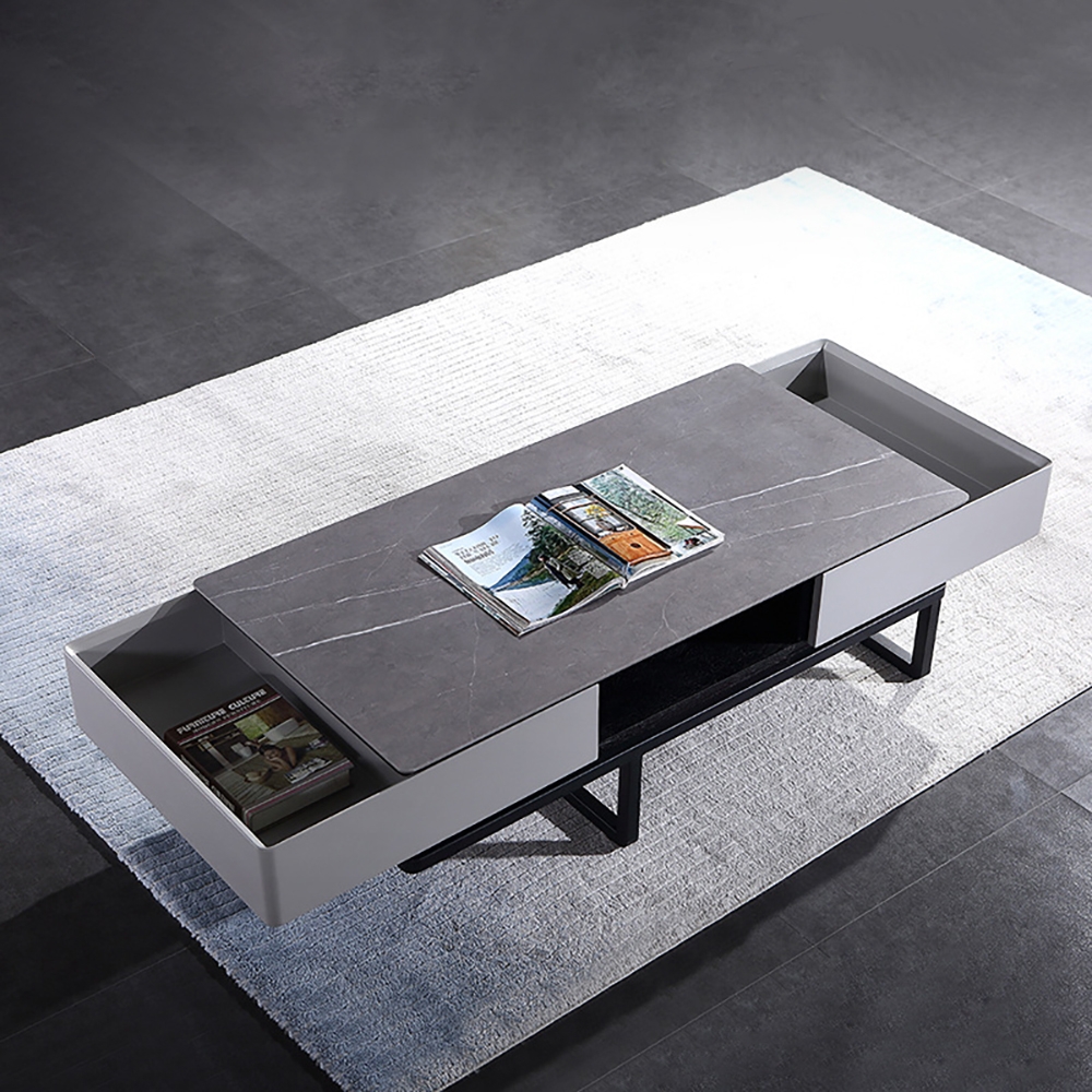 Modern Coffee Table Table with Storage Sintered Stone Top & Carbon Steel Legs window image