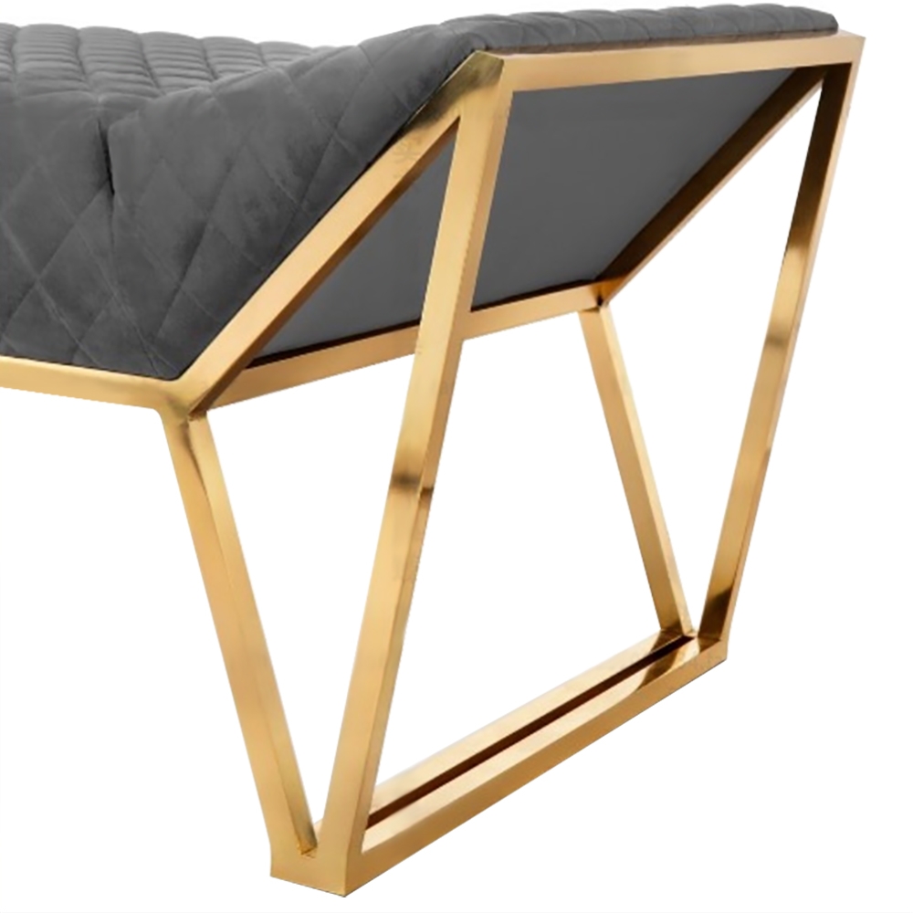 Gray Velvet Upholstered Bench Mid-Century Bench window image