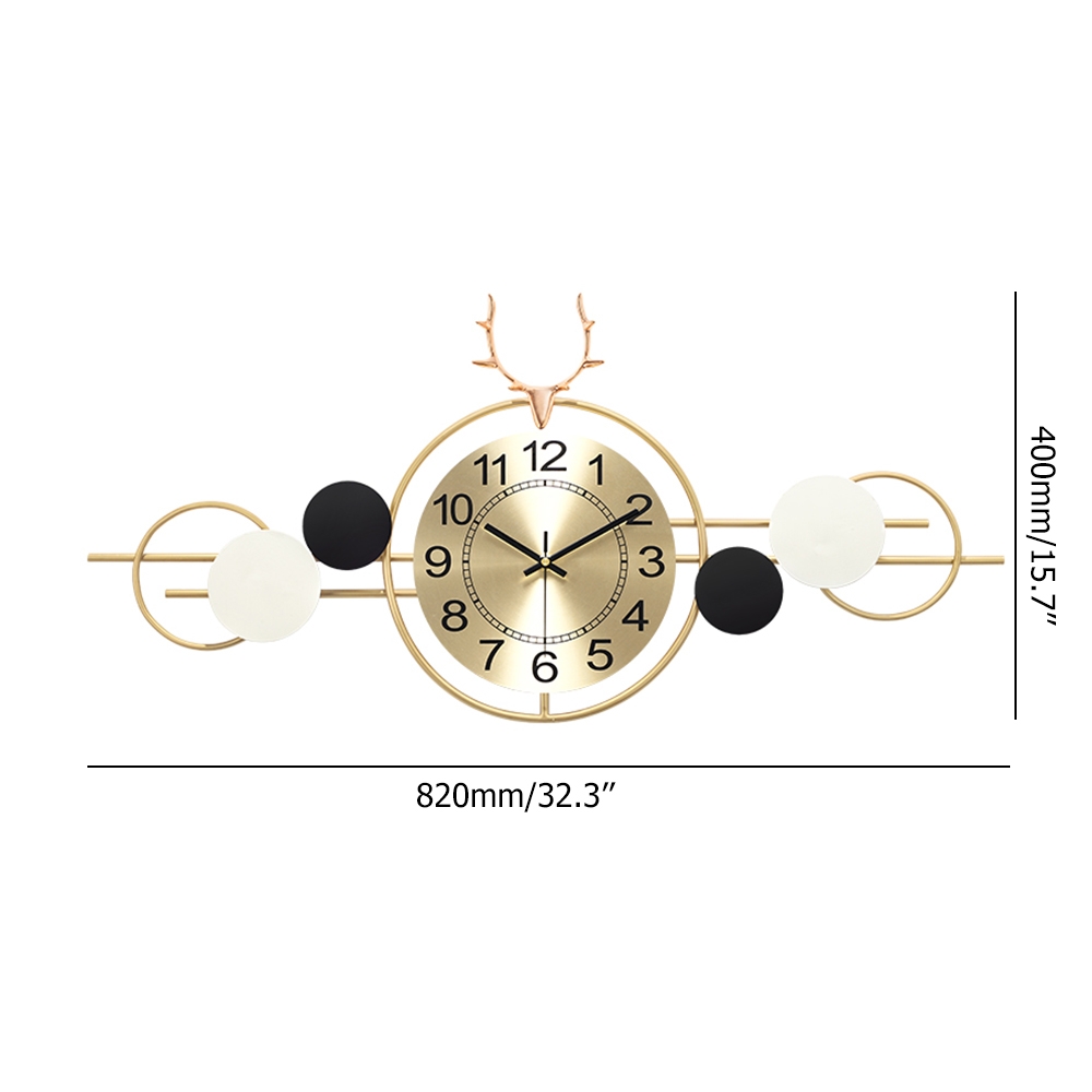 Decorative Deer Head Large Wall Clock Geometric Round Frame Home Decor window image