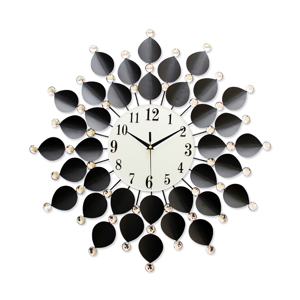 26.4" European Style Geometric Black Pattern Decorative Leaves Large Wall Clock window image