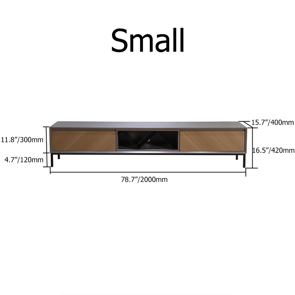 Italian Minimalist TV Stand Twill Surface Media Console with 2 Drawers in Small window image