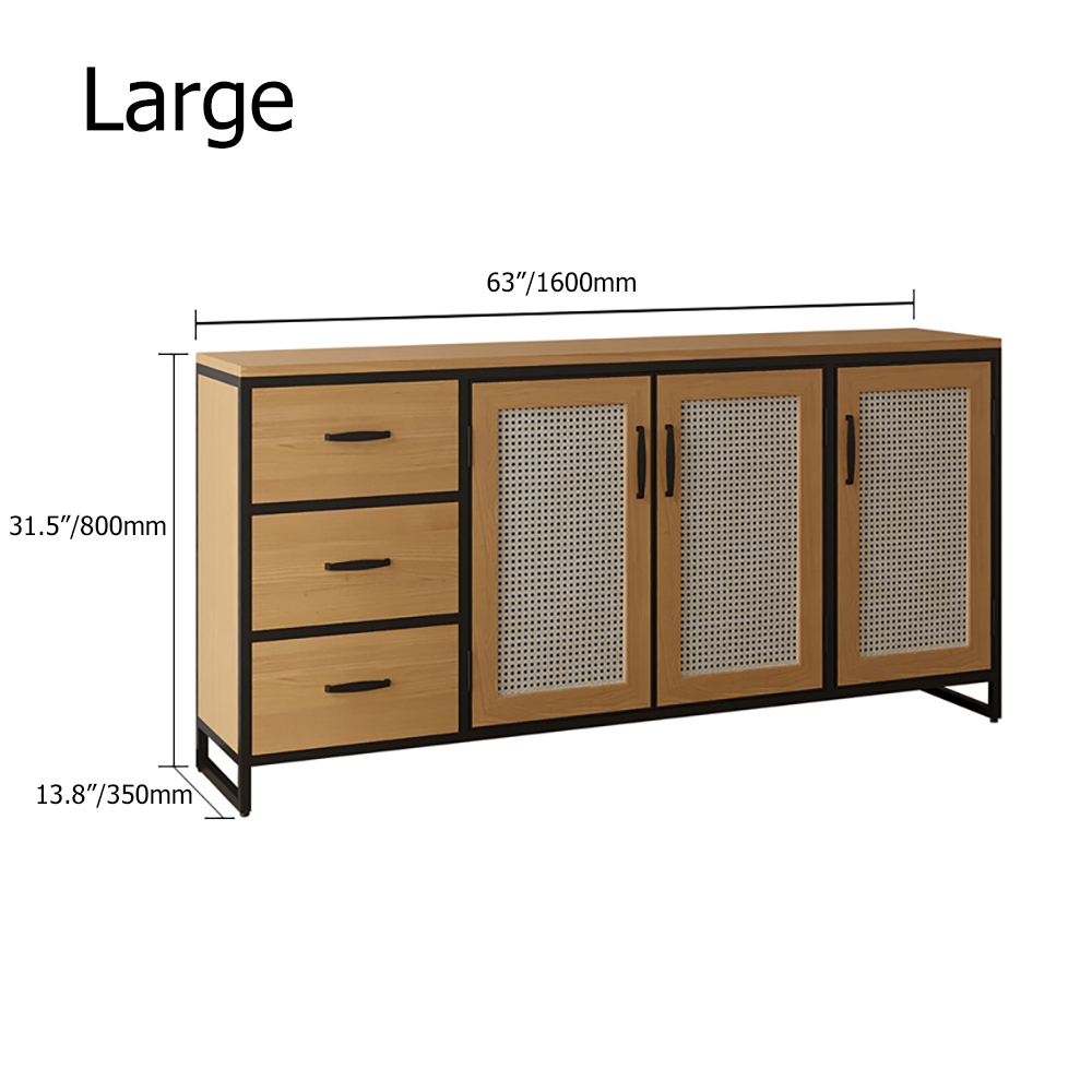 63" Natural Sideboard Nordic Rattan Woven Buffet with Drawers & Doors & Shelves window image