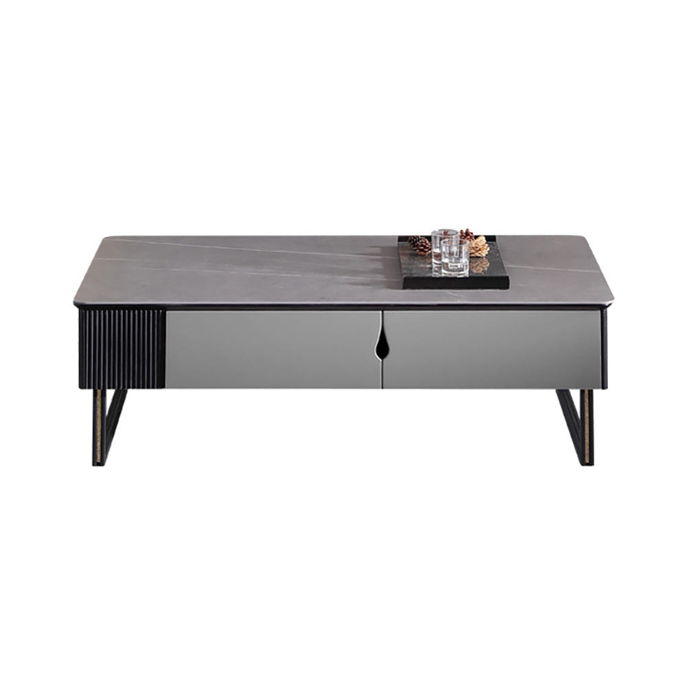 Modern Coffee Table with Drawers in Gray Sintered Stone Top & Carbon Steel Legs window image