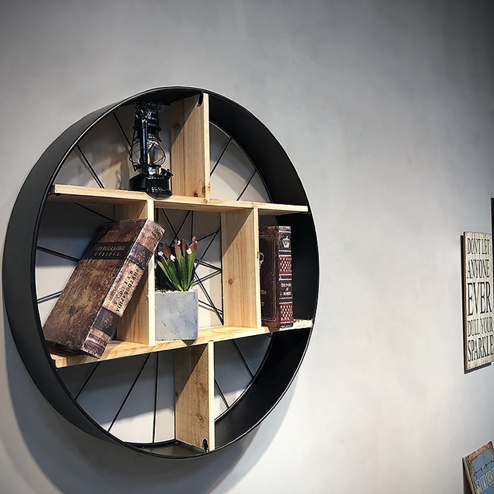 Industrial Round Floating Shelves Wall Display Shelf window image