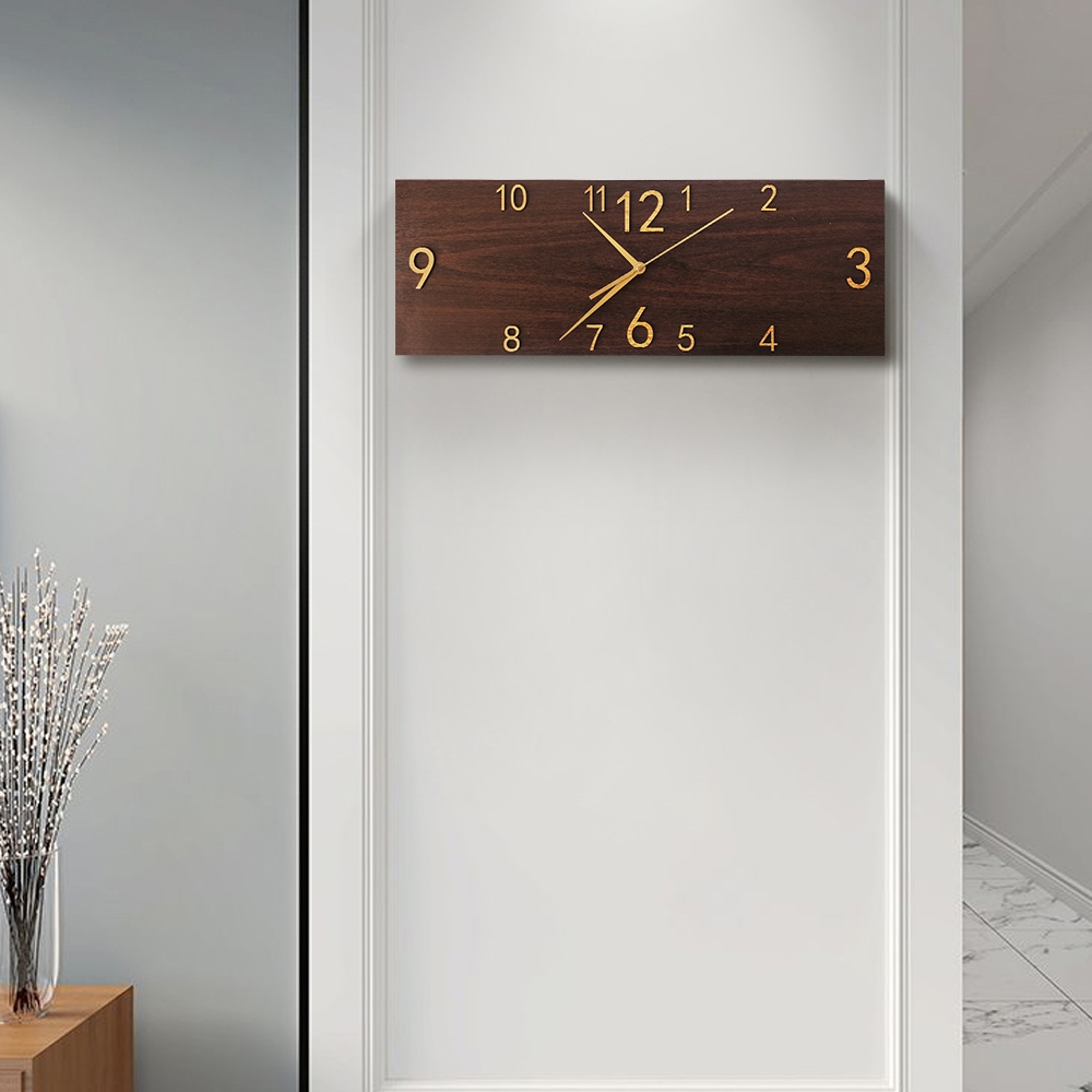 Retro Wooden Texture Rectangular Dial Personality Decorative Artistic Wall Clock window image