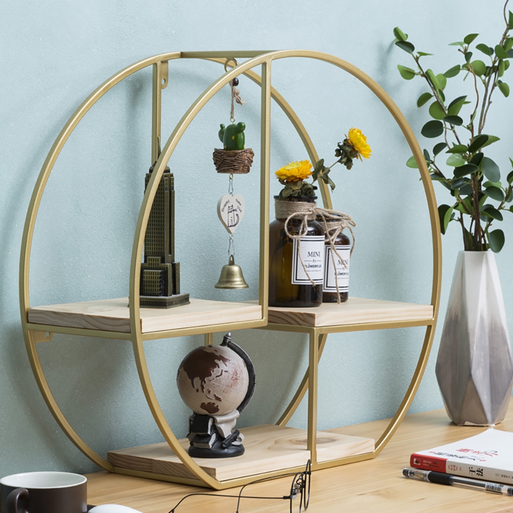 Floating Shelves Round Golden Decor Wall Shelves window image