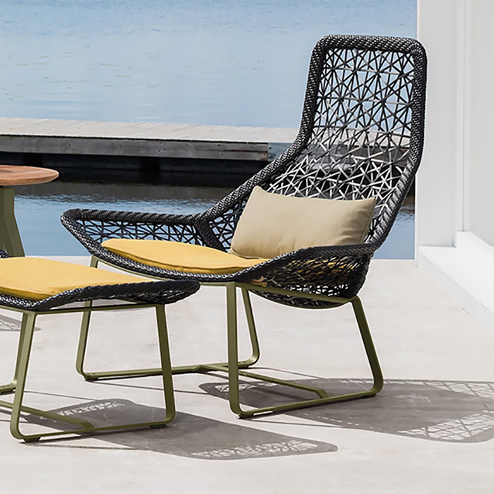 Rattan Outdoor Accent Chair with Three-dimensional Weaving Back Armless Chair in Aluminum Frame window image