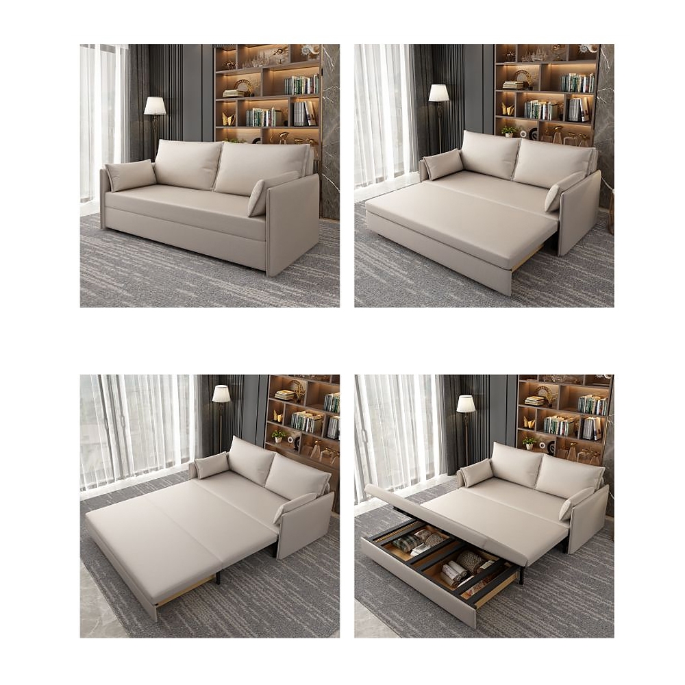 Convertible Sofa 77.2" Full Sleeper Sofa Leath-aire Upholstered Storage Sofa window image