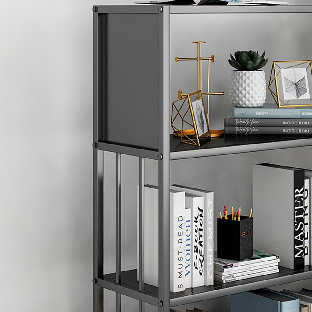 Contemporary Standing Etagere Bookshelf Metal Shelf in Black 4 Tiers window image