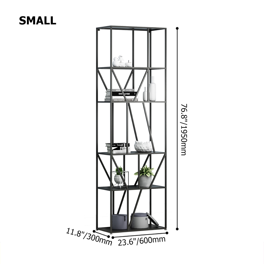 Black Modern Metal Geometric Bookshelf with 5-Tiered Shelving window image
