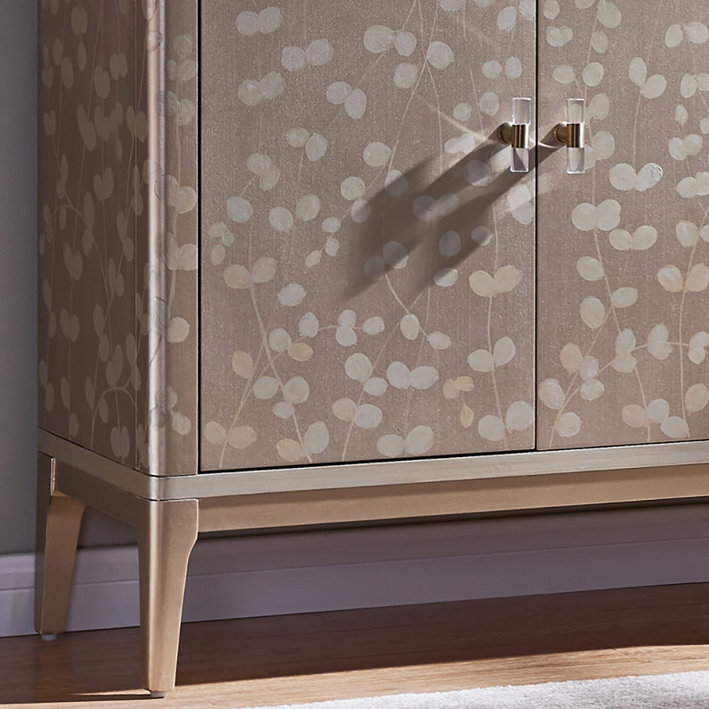 66" Champagne Sideboard 4-Door 4-Shelf Buffet Acrylic Pulls Gold Finsh window image