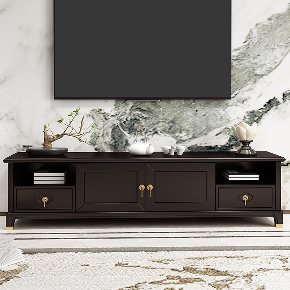 Vinatge Coffee TV Stand Chinese Style 2-Door & 2-Drawer Media Console in Gold window image