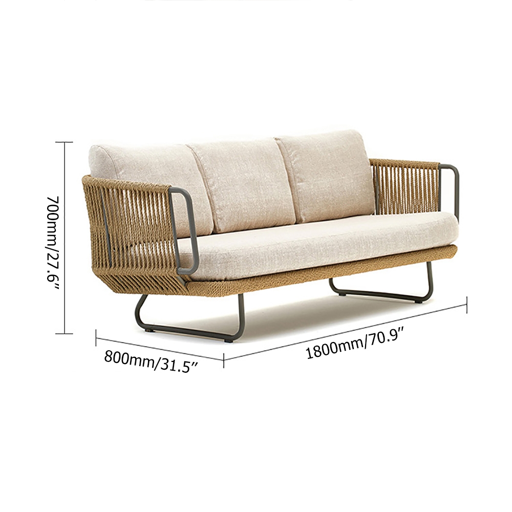 Noah Outdoor Patio 3-Seater Sofa with Pillow Square Arm Aluminum Frame window image