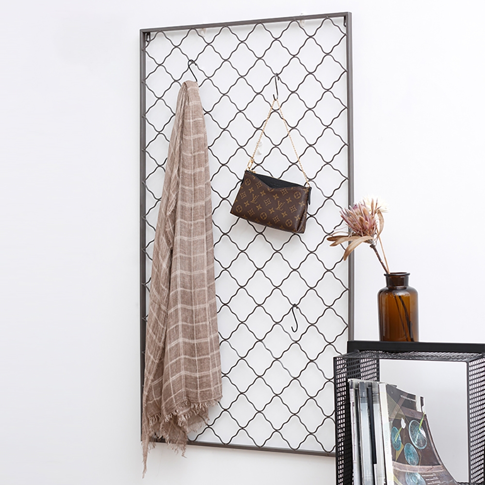 Black Grid Coat Rack Entryway Wall Mounted Rack window image