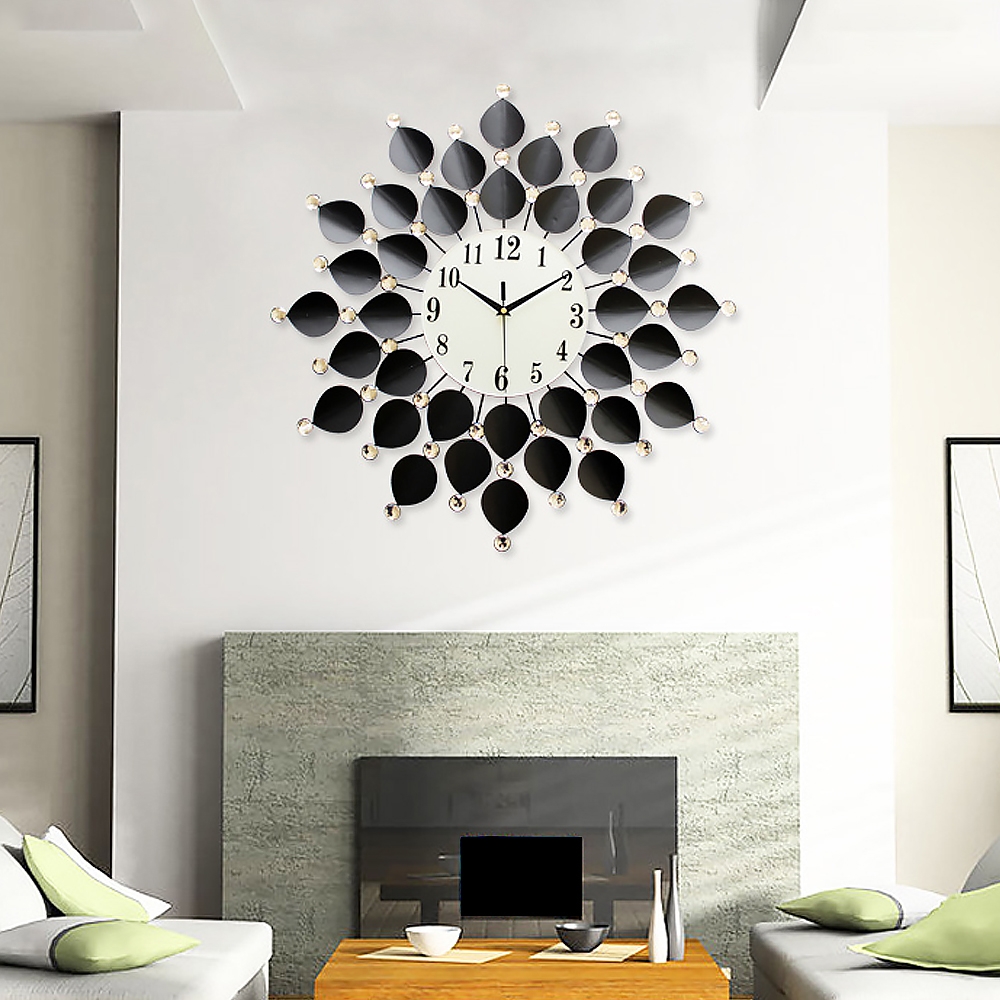 26.4" European Style Geometric Black Pattern Decorative Leaves Large Wall Clock window image