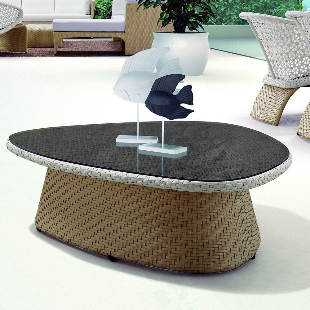 Hofer  899.2mm Black Glass-Top Outdoor Coffee Table Rattan Bottom window image