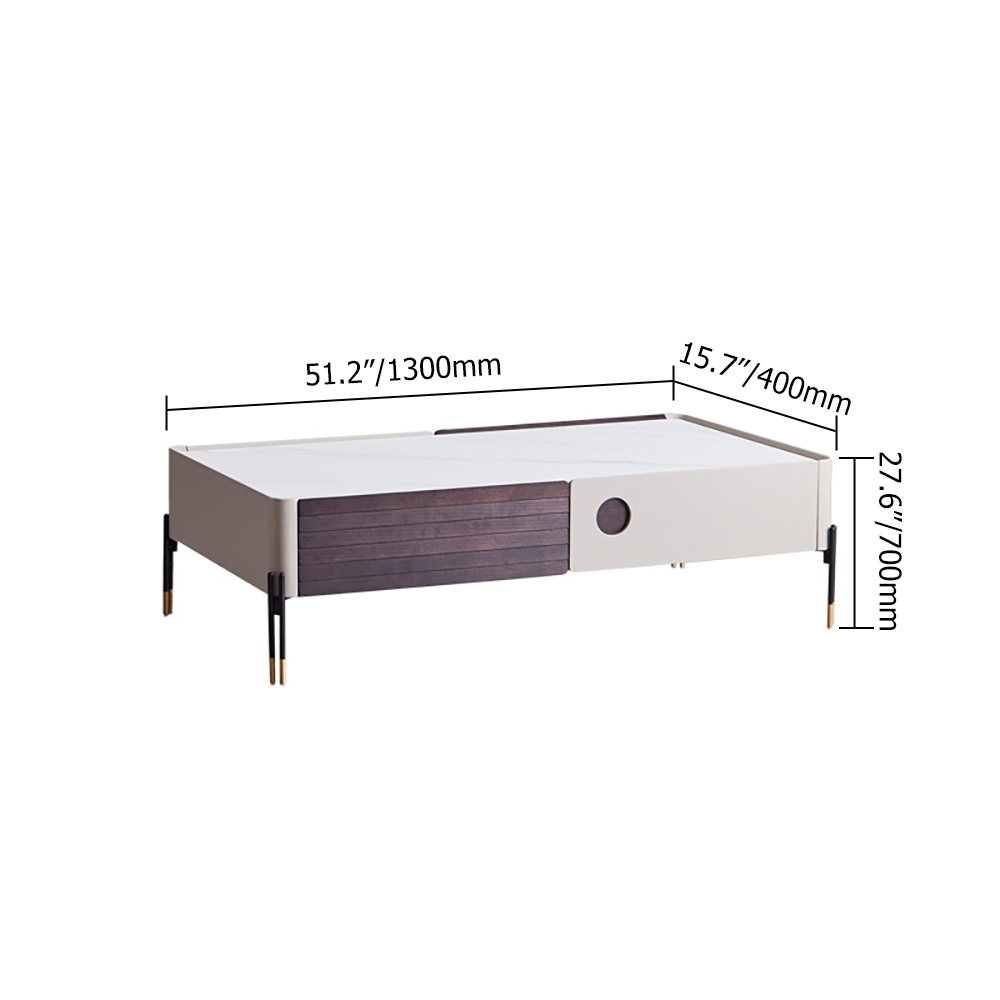 Modern White Coffee Table Decor with Storage Sintered Stone Top & Metal Legs window image