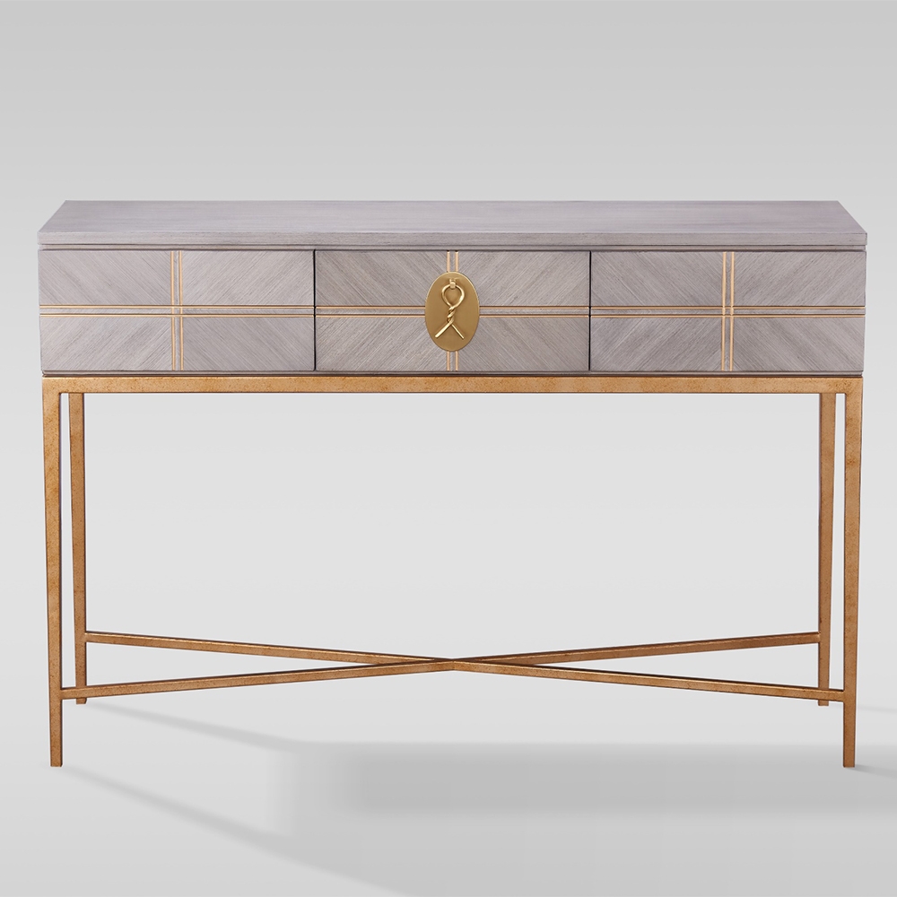 Modern Wood Console Table with Drawers with Metal Frame window image