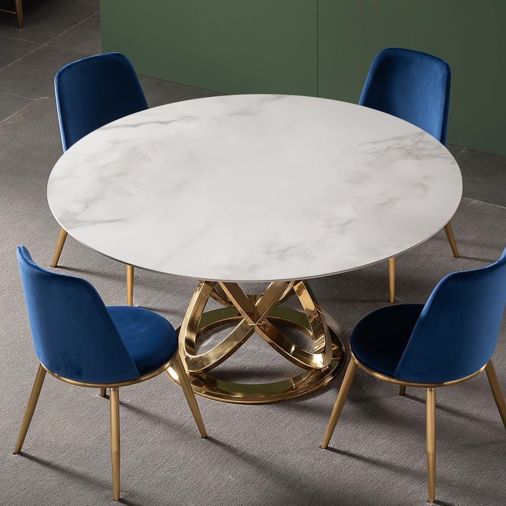Modern Round White Sintered Stone Top Dining Table with Stainless Base ...