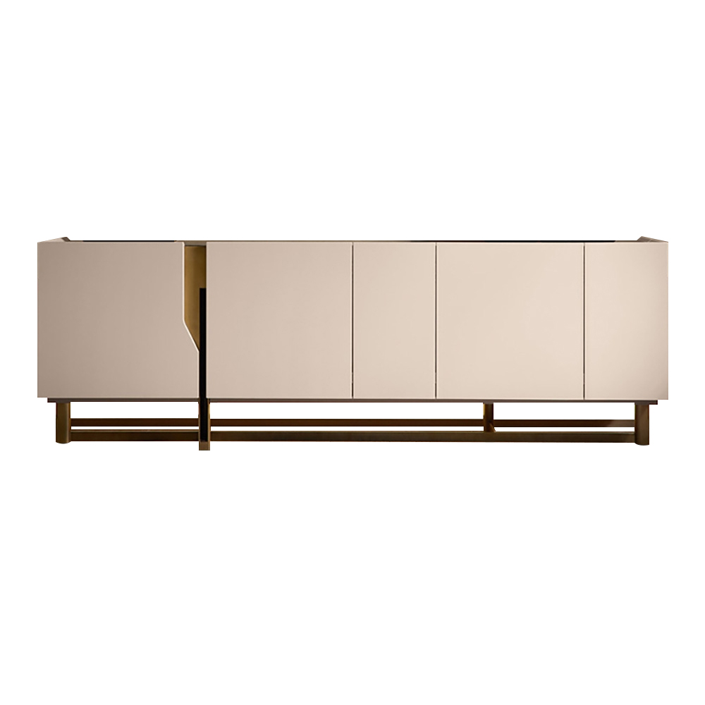 Modern Off White TV Stand Sintered Stone Top Media Console with Doors in Large window image