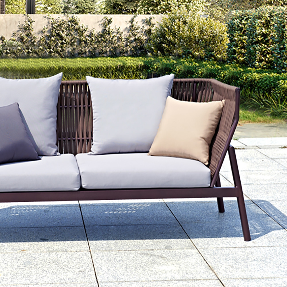 2-Seater Outdoor Sofa with Rattan Rope Woven Back Aluminum Frame window image