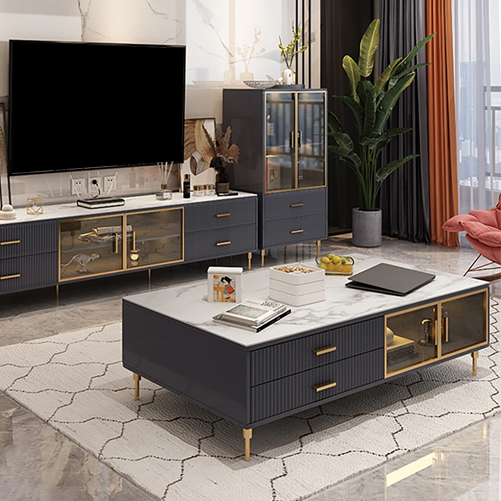 Modern Black & White Large Coffee Table with Storage & Drawers window image